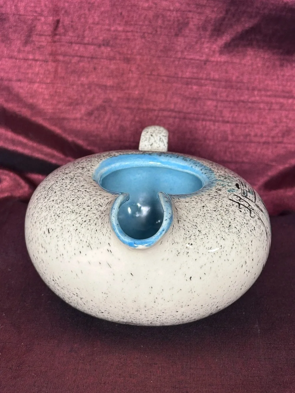 Vintage Loma of Arizona Speckled Creamer Pitcher Blue Interior MCM EUC ✨